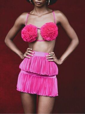 Hot Pink Ruffled Two-Piece Set - Women's Fashion